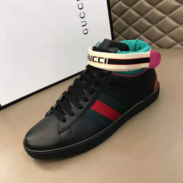 Gucci Unisex Ace Gucci Stripe High-Top Sneaker in 5.1 cm Height-Black (6)