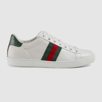 Gucci Unisex Ace Leather Sneaker White Leather with Green Crocodile Detail (1)