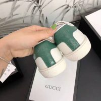 Gucci Unisex Ace Leather Sneaker White Leather with Green Crocodile Detail (1)