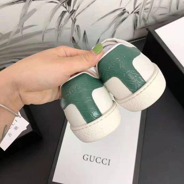 Gucci Unisex Ace Leather Sneaker White Leather with Green Crocodile Detail (9)