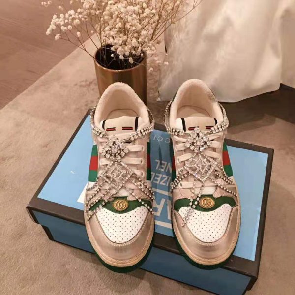Gucci Women’s Screener Sneaker with Crystals 3.6cm Height-Green (7)
