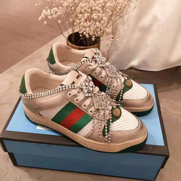Gucci Women’s Screener Sneaker with Crystals 3.6cm Height-Green (9)