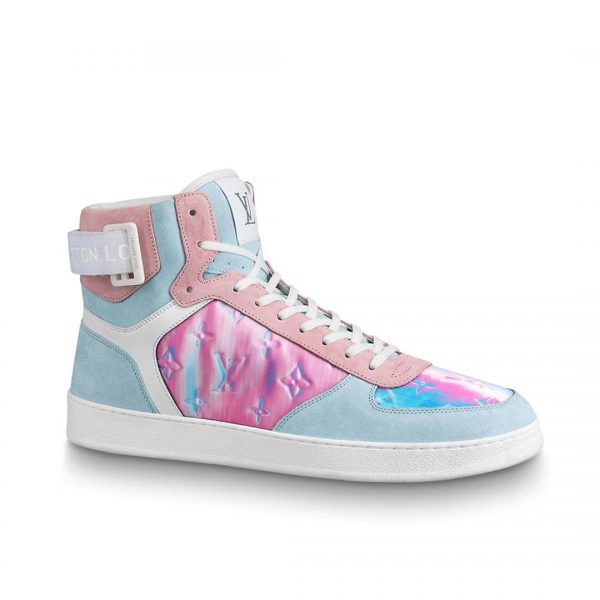 Louis Vuitton LV Unisex Rivoli Sneaker Boot Shoes Blue and Pink (1)