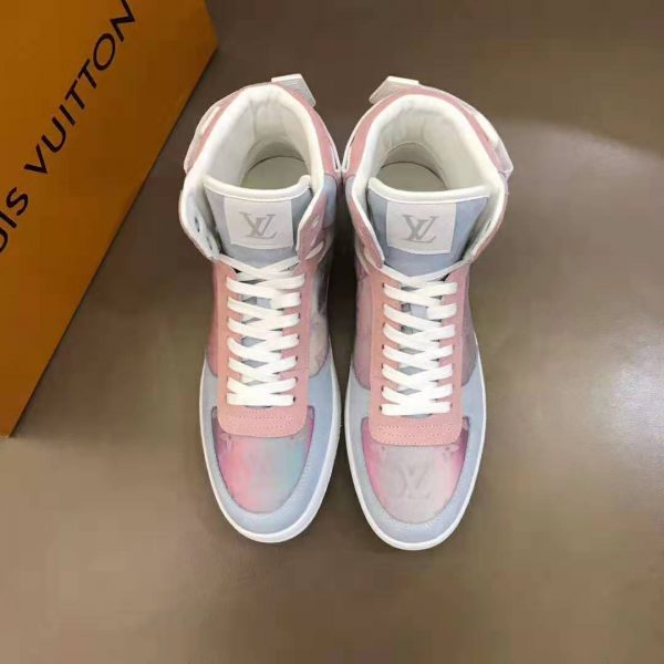 Louis Vuitton LV Unisex Rivoli Sneaker Boot Shoes Blue and Pink (2)