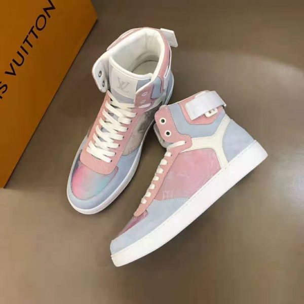 Louis Vuitton LV Unisex Rivoli Sneaker Boot Shoes Blue and Pink (3)