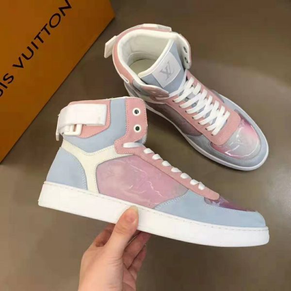 Louis Vuitton LV Unisex Rivoli Sneaker Boot Shoes Blue and Pink (5)