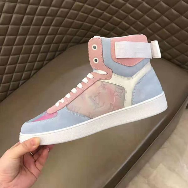 Louis Vuitton LV Unisex Rivoli Sneaker Boot Shoes Blue and Pink (9)