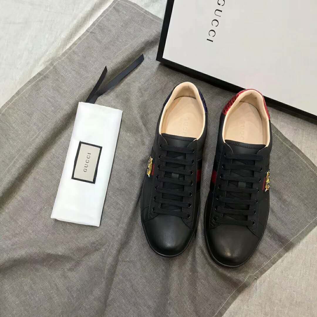 1:1 Authentic Dupe Gucci Men Ace Embroidered Sneaker Shoes with Tiger Web-Black - Image 3
