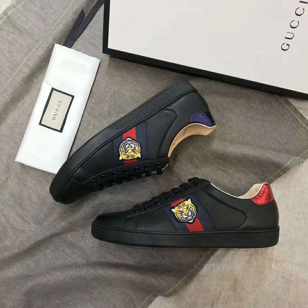 1:1 Authentic Dupe Gucci Men Ace Embroidered Sneaker Shoes with Tiger Web-Black - Image 2
