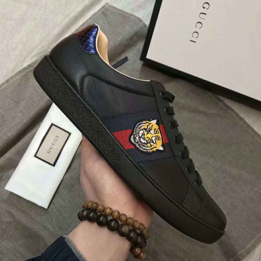 1:1 Authentic Dupe Gucci Men Ace Embroidered Sneaker Shoes with Tiger Web-Black - Image 7
