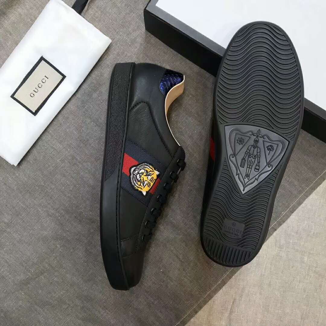 1:1 Authentic Dupe Gucci Men Ace Embroidered Sneaker Shoes with Tiger Web-Black - Image 4