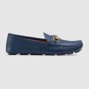 Gucci Men Leather Driver with Horsebit-Navy