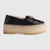 Gucci Women Chevron Leather Espadrille with Double G in 5.1 cm Height-Black