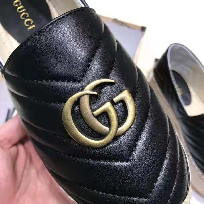 Replica Gucci Women Chevron Leather Espadrille with Double G in 5.1 cm Height-Black - Image 5