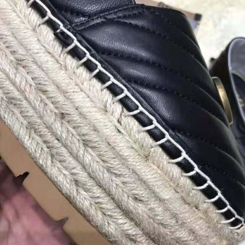 Replica Gucci Women Chevron Leather Espadrille with Double G in 5.1 cm Height-Black - Image 11