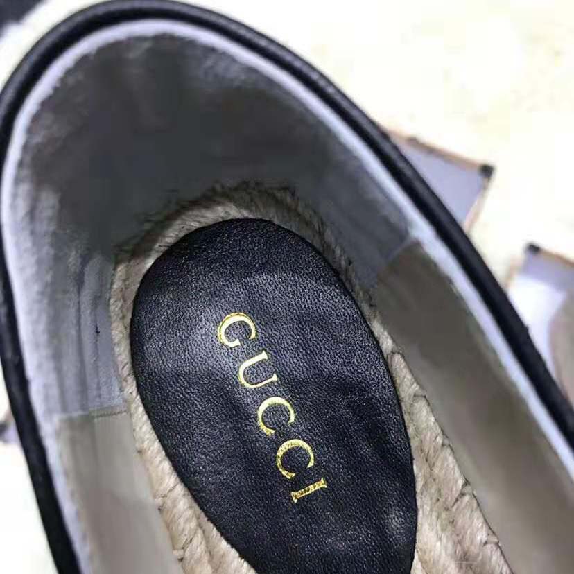 Replica Gucci Women Chevron Leather Espadrille with Double G in 5.1 cm Height-Black - Image 7
