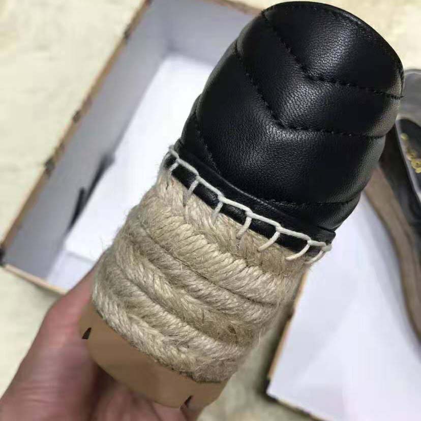 Replica Gucci Women Chevron Leather Espadrille with Double G in 5.1 cm Height-Black - Image 9