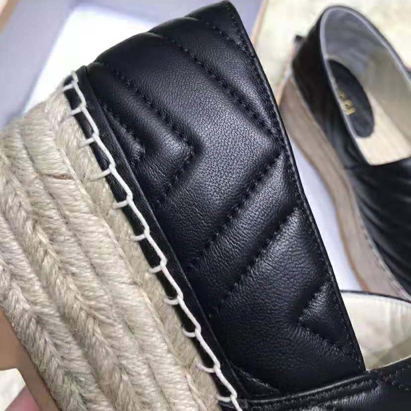 Replica Gucci Women Chevron Leather Espadrille with Double G in 5.1 cm Height-Black - Image 10