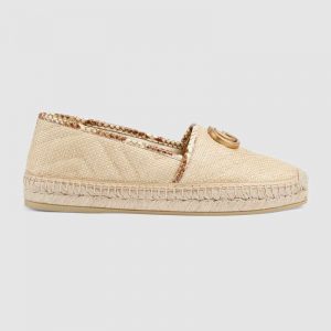 Gucci Women Chevron Raffia Espadrille with Double G-Sandy