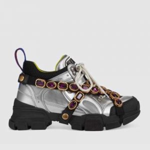 Gucci Women Flashtrek Sneaker with Removable Crystals 5.6cm Height-Silver