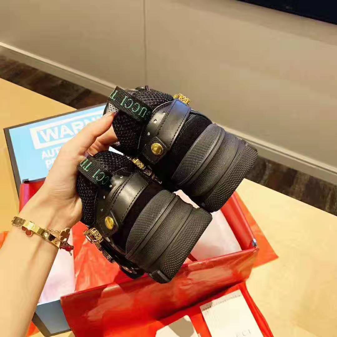 Best Fake Gucci Women Flashtrek Sneaker with Removable Crystals 5.6cm Height-Black - Image 12