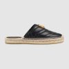 Gucci Women Leather Espadrille with Double G in 2 cm Height-Black