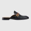 Gucci Women Leather Loafer with GG Web-Black