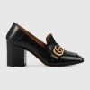Gucci Women Leather Mid-Heel Loafer Shoes-Black