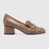 Gucci Women Leather Mid-Heel Pump with Fringe 5.1cm Heel-Brown