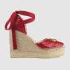 Gucci Women Leather Platform Espadrille 11.9cm Heel with 3.6cm Platform-Red