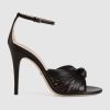 Gucci Women Metallic Leather Sandal in 10.4cm Heel Height-Black