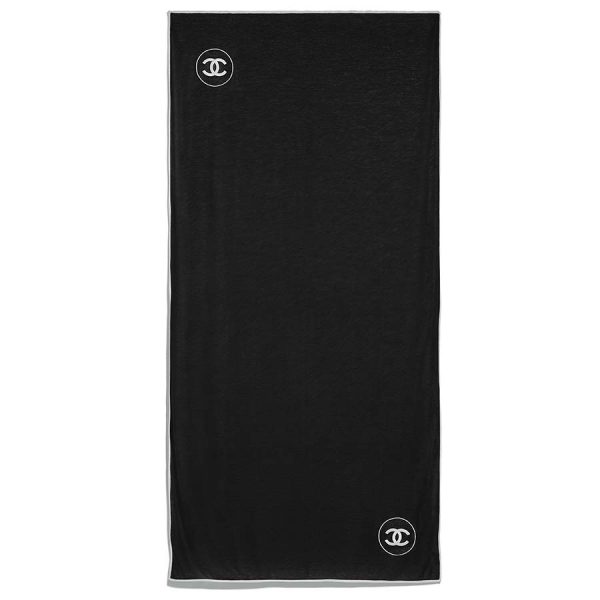 Chanel Unisex Stole Cashmere & Silk Scarf-Black (1)