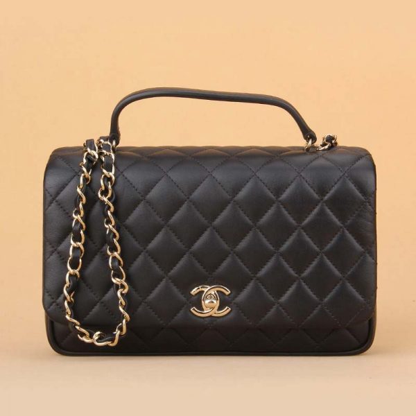 Chanel Women CF Flap Bag in Calfskin Leather with Top Handle-Black (6)