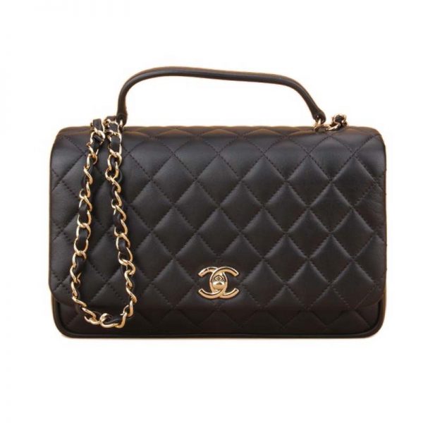 Chanel Women CF Flap Bag in Calfskin Leather with Top Handle-Black (7)