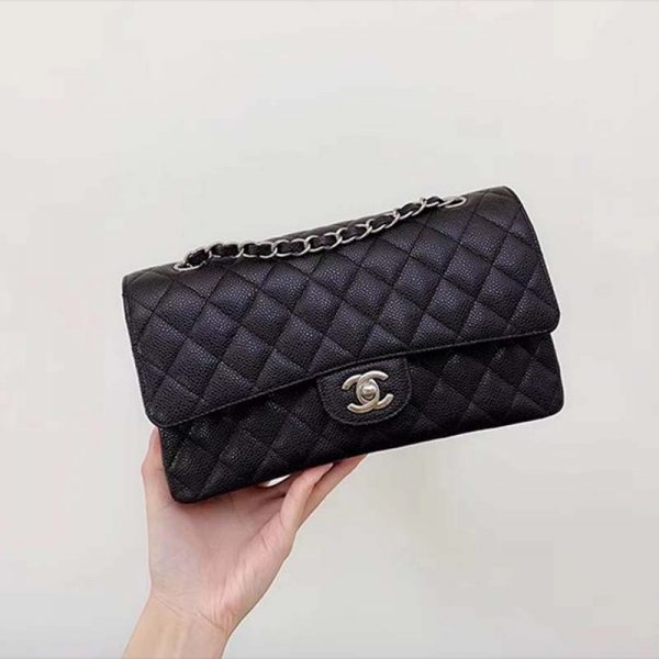Chanel Women CF Flap Bag in Diamond Pattern Calfskin Leather-Black (3)