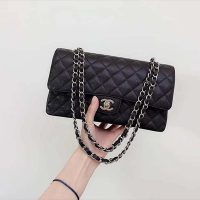 Chanel Women CF Flap Bag in Diamond Pattern Calfskin Leather-Black (4)