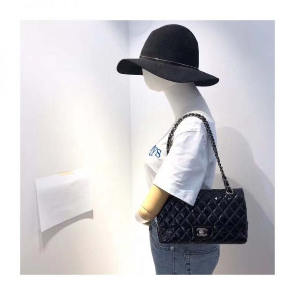 Chanel Women CF Flap Bag in Diamond Pattern Patent Calfskin Leather-Black (8)