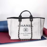 Chanel Women Deanville Shopping Bag Mummy bag in Canvas and Leather-Grey (5)