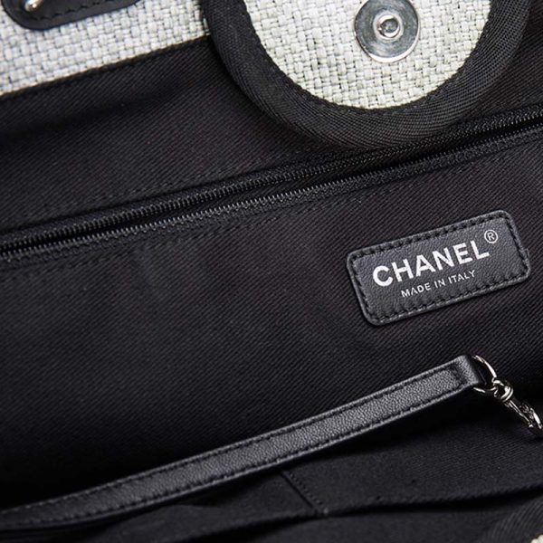 Chanel Women Deanville Shopping Bag Mummy bag in Canvas and Leather-Grey (4)
