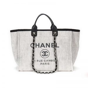 Chanel Women Deanville Shopping Bag Mummy Bag in Canvas and Leather-Grey