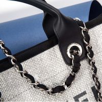 Chanel Women Deanville Shopping Bag Mummy bag in Canvas and Leather-Grey (5)