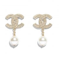 Chanel Women Earrings in Metal Glass Pearls Resin & Diamantés-White (1)