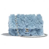 Chanel Women Flap Bag in Shearling Lambskin Leather-Blue (1)