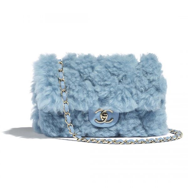 Chanel Women Flap Bag in Shearling Lambskin Leather-Blue (1)