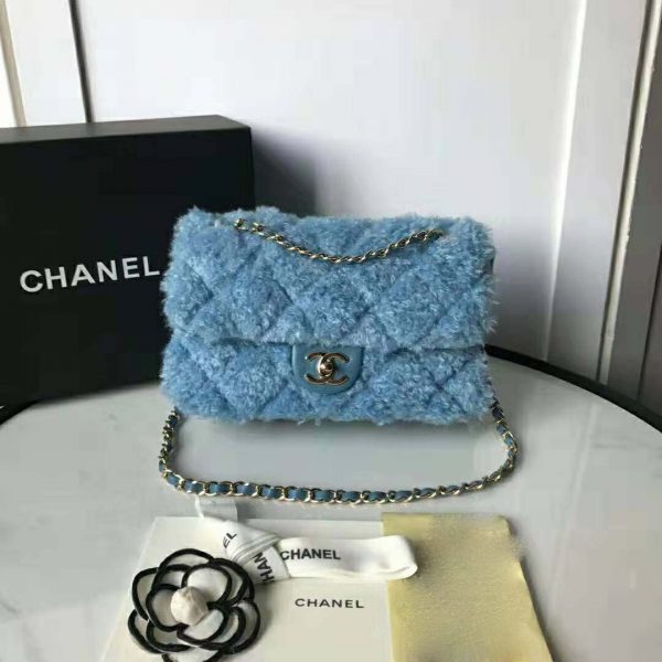 Chanel Women Flap Bag in Shearling Lambskin Leather-Blue (2)