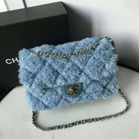 Chanel Women Flap Bag in Shearling Lambskin Leather-Blue (1)