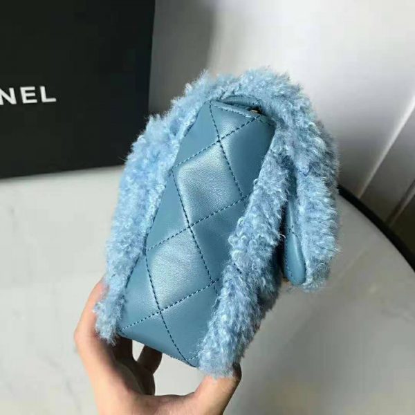 Chanel Women Flap Bag in Shearling Lambskin Leather-Blue (5)