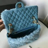 Chanel Women Flap Bag in Shearling Lambskin Leather-Blue (1)
