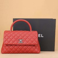 Chanel Women Flap Bag with Top Handle in Grained Calfskin Leather-Red (8)