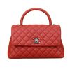 Chanel Women Flap Bag with Top Handle in Grained Calfskin Leather-Red
